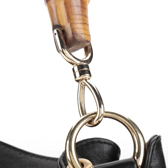 Gucci Two-Way Shoulder Bag in Black Leather with Bamboo Handle - Picture 5 of 12